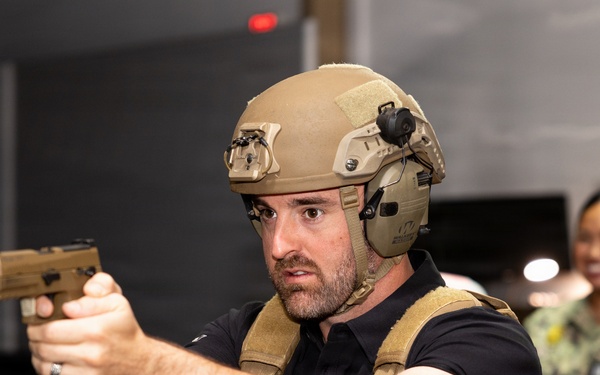 NASCAR Driver Austin Dillon participates in a conflict kinetics simulation