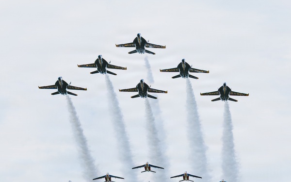 Blue Angels fly in formation with Patrouille Acrobatique de France