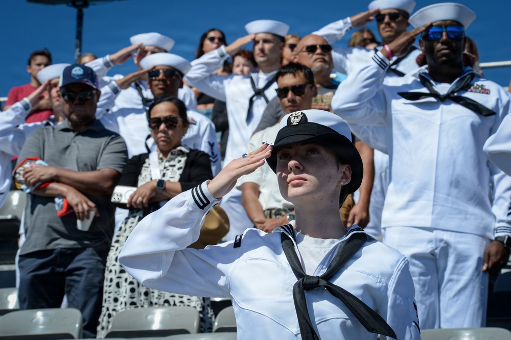 USS Carl Vinson (CVN 70) Sailors render salutes during NASCAR San Diego Weekend