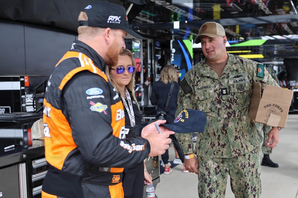 USS Kansas City Command Master Chief meets NASCAR driver Chris Buescher