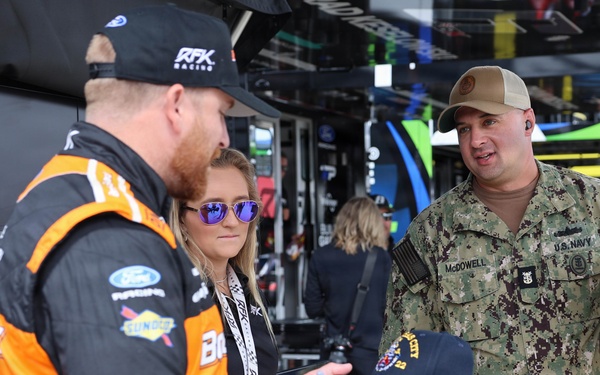 USS Kansas City Command Master Chief meets NASCAR driver Chris Buescher