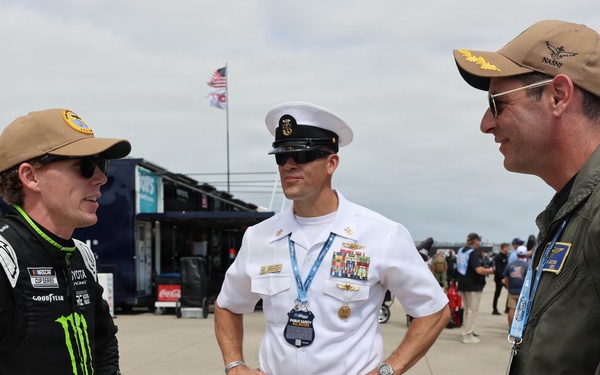 Naval Base Coronado Leaders meet NASCAR racer Riley Herbst's team
