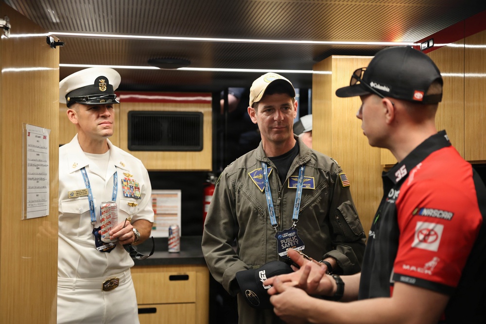 Naval Base Coronado Leaders meet NASCAR racer Riley Herbst's team