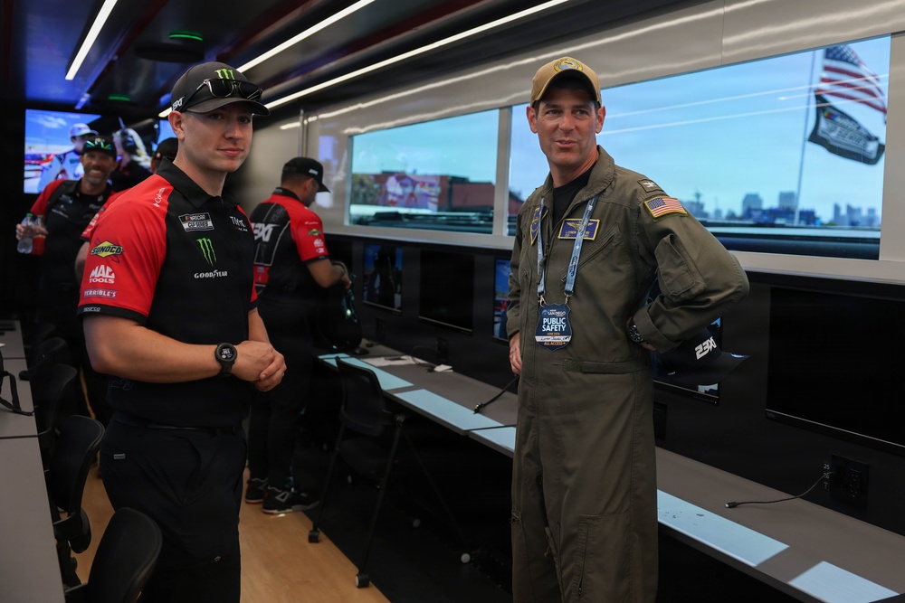 Naval Base Coronado Leaders meet NASCAR racer Riley Herbst's team