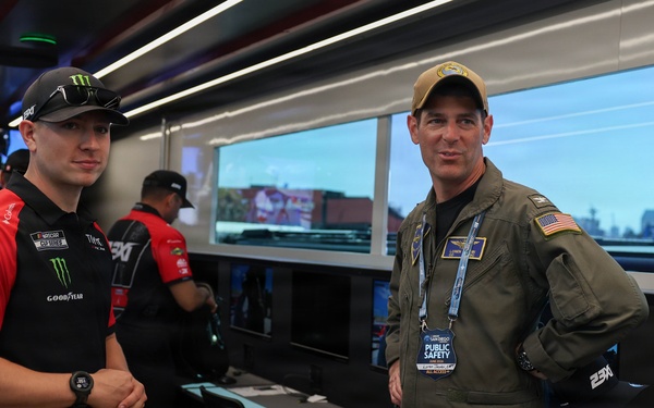 Naval Base Coronado Leaders meet NASCAR racer Riley Herbst's team
