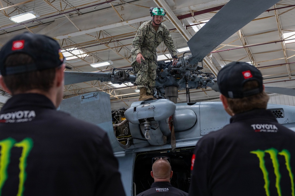 NASCAR driver Ty Gibbs’ team tours HSM-35 during the NASCAR San Diego Weekend