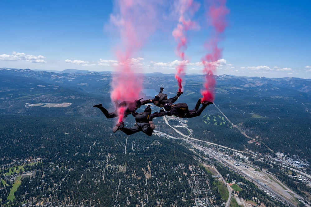 The U.S. Army Parachute Team parachutes into Truckee Tahoe Airshow