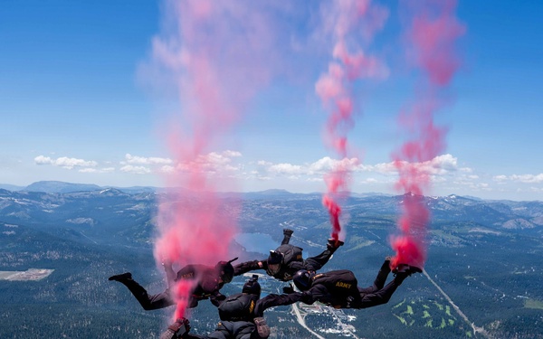 The U.S. Army Parachute Team parachutes into Truckee Tahoe Airshow