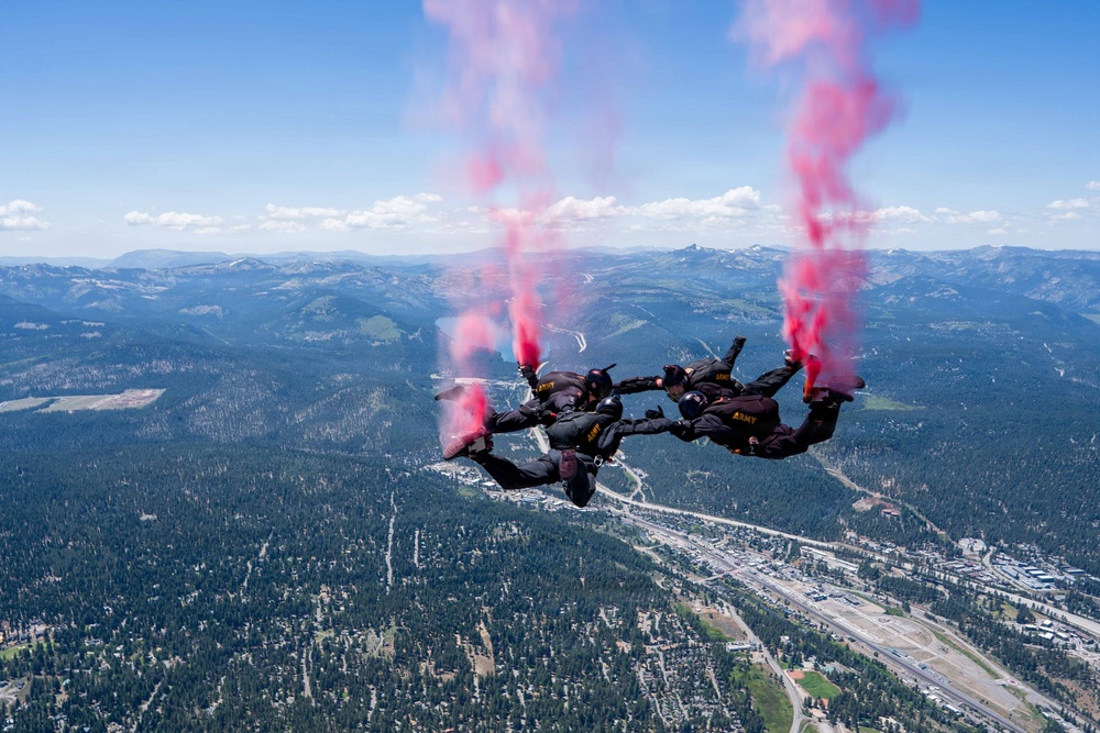 The U.S. Army Parachute Team parachutes into Truckee Tahoe Airshow
