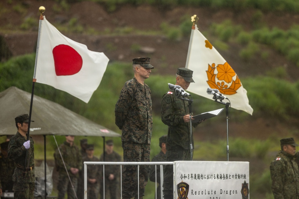 HIJUDAI MANEUVER AREA. OITA, JAPAN – U.S. Marines with 12th MLR participate in Opening Ceremony during exercise Resolute Dragon 26