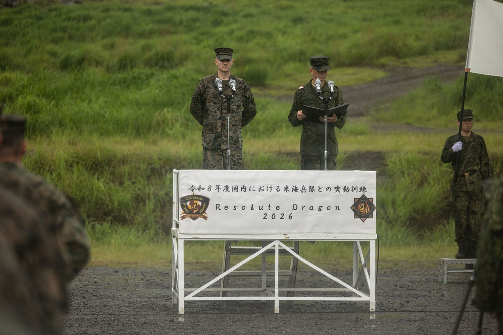 HIJUDAI MANEUVER AREA. OITA, JAPAN – U.S. Marines with 12th MLR participate in Opening Ceremony during exercise Resolute Dragon 26