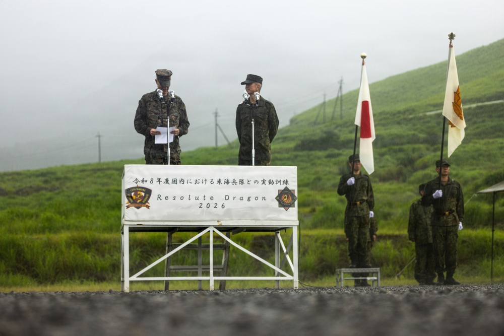 HIJUDAI MANEUVER AREA. OITA, JAPAN – U.S. Marines with 12th MLR participate in Opening Ceremony during exercise Resolute Dragon 26