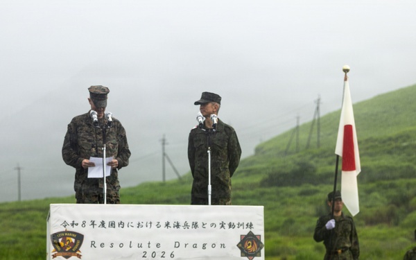 HIJUDAI MANEUVER AREA. OITA, JAPAN – U.S. Marines with 12th MLR participate in Opening Ceremony during exercise Resolute Dragon 26
