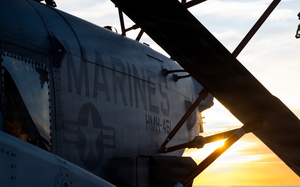 26th Marine Expeditionary Unit’s Type Commander’s Amphibious Training | HMH-461 and VMM-261 conduct night flight training operations aboard the USS Kearsarge