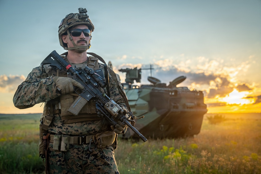 U.S. Marines, allied forces conduct combined arms live fire exercise during Sea Breeze 26 in Romania