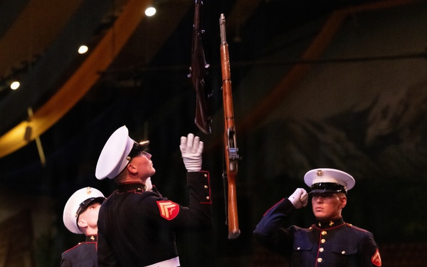 2nd Marine Aircraft Wing Band and U.S. Marine Corps Silent Drill Platoon performs during Fleet Week Norfolk