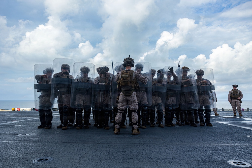 11th MEU Marines, Sailors Conduct Non-Lethal Weapons Training Aboard USS Boxer