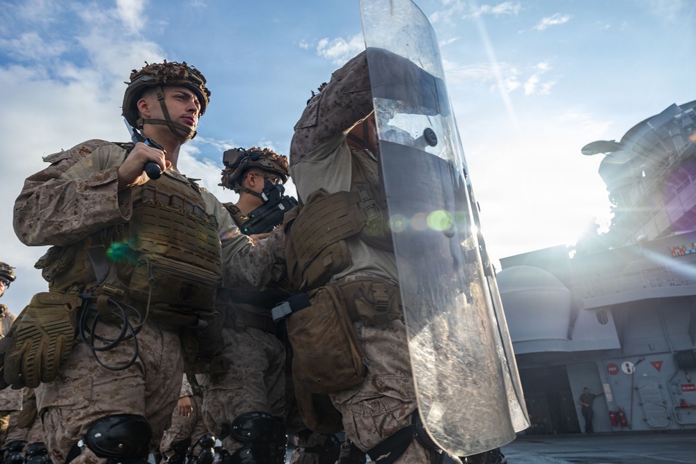 11th MEU Marines, Sailors Conduct Non-Lethal Weapons Training Aboard USS Boxer