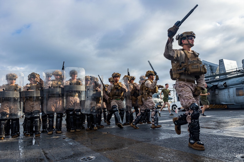 11th MEU Marines, Sailors Conduct Non-Lethal Weapons Training Aboard USS Boxer
