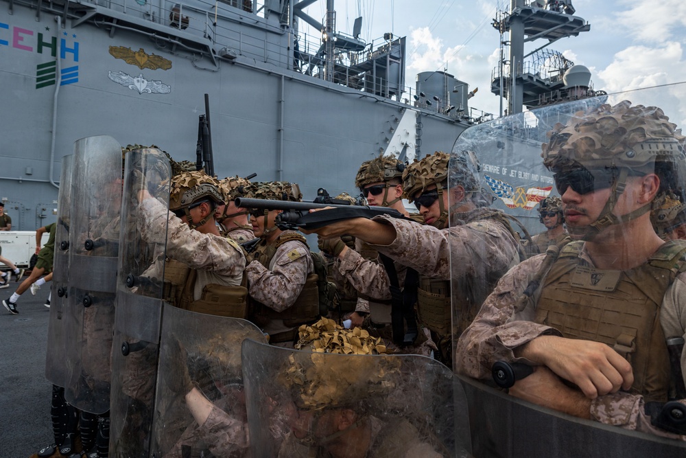 11th MEU Marines, Sailors Conduct Non-Lethal Weapons Training Aboard USS Boxer