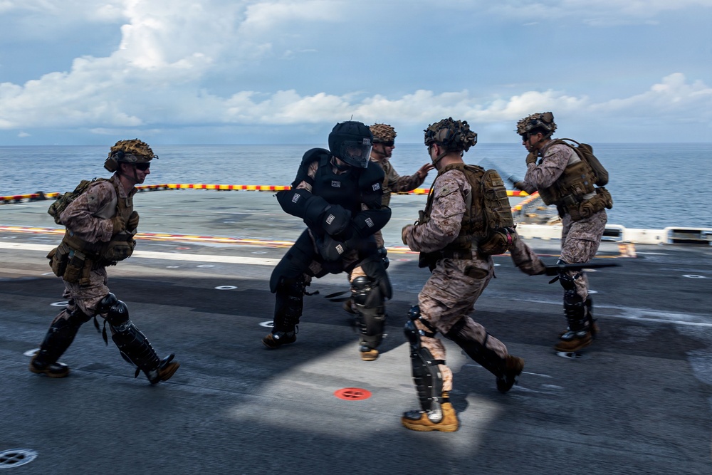 11th MEU Marines, Sailors Conduct Non-Lethal Weapons Training Aboard USS Boxer