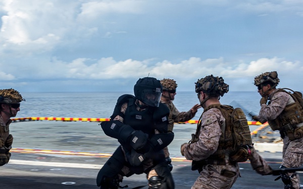 11th MEU Marines, Sailors Conduct Non-Lethal Weapons Training Aboard USS Boxer