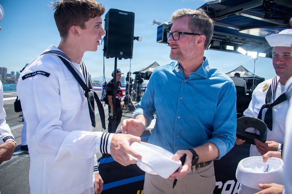USS Carl Vinson (CVN 70) participates in NASCAR live broadcast