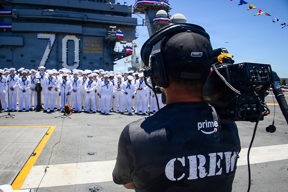 USS Carl Vinson (CVN 70) participates in NASCAR live broadcast