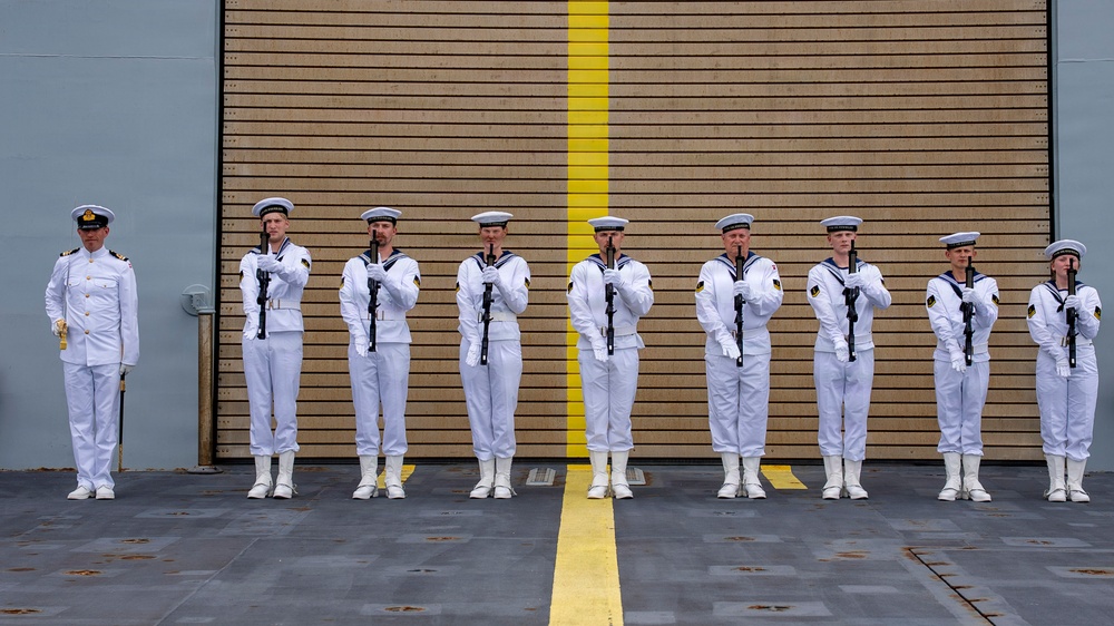 Dutch Sailors Aboard the Royal Danish Navy Frigate HDMS Iver Huitfeldt Present Arms