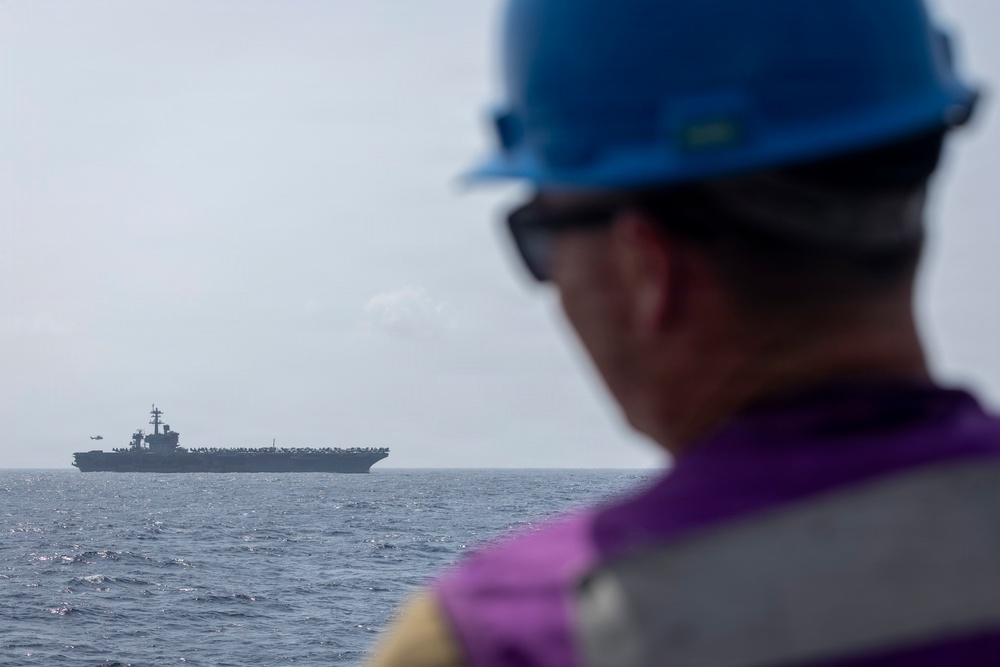 Nimitz-class aircraft carrier USS Abraham Lincoln (CVN 72) Conducts a Replenishment-at-Sea