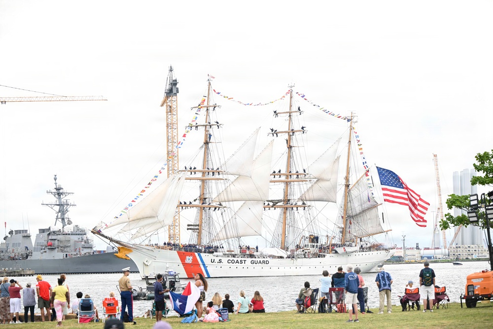 US Coast Guard Cutter Barque Eagle leads Sail250 Virginia Parade of Sail