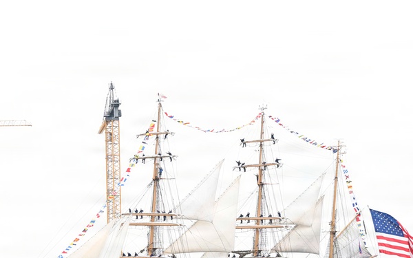 US Coast Guard Cutter Barque Eagle leads Sail250 Virginia Parade of Sail