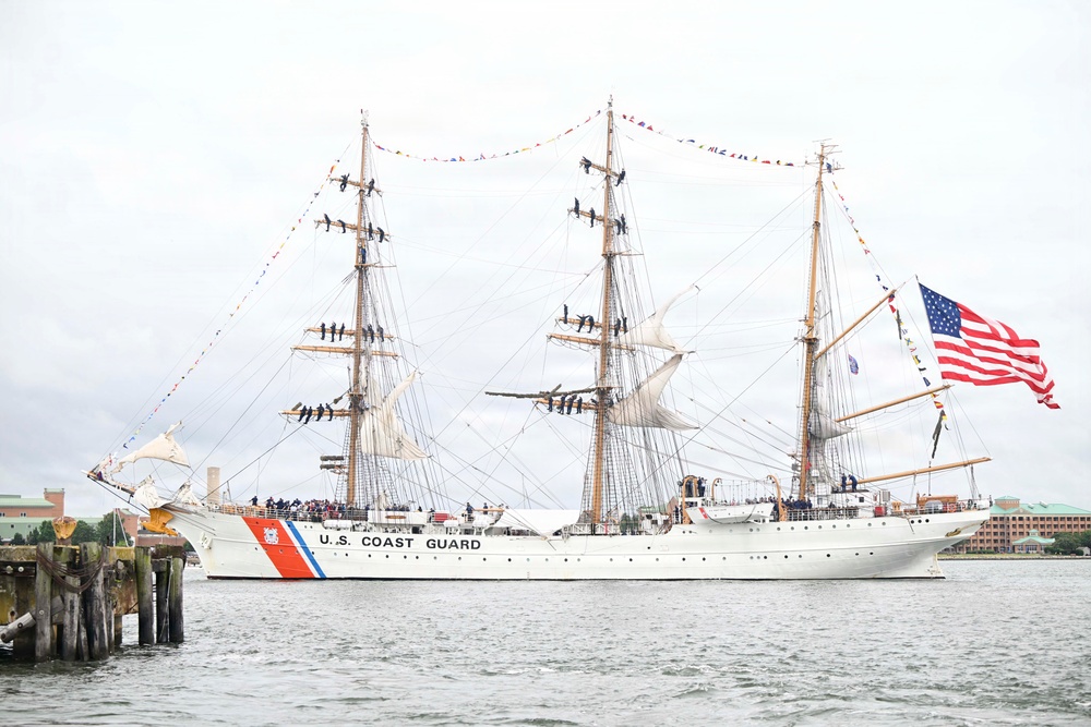 U.S. Coast Guard Cutter Barque Eagle leads Sail250 Parade of Sail