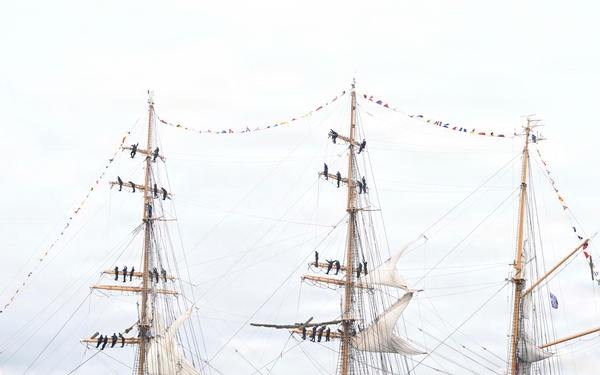 U.S. Coast Guard Cutter Barque Eagle leads Sail250 Parade of Sail