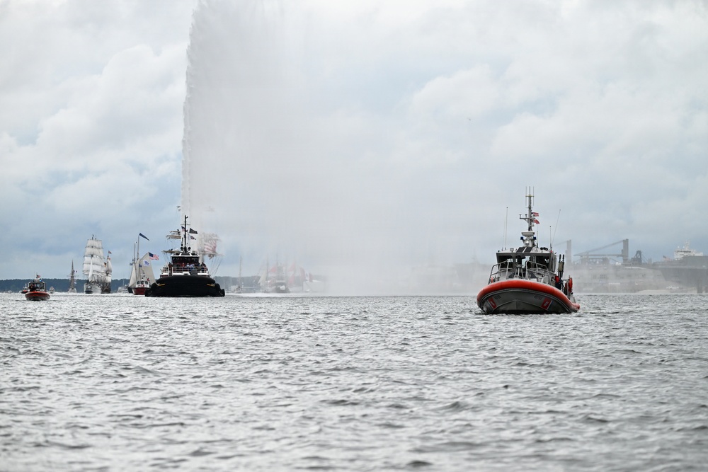 Coast Guard Cutter Eagle leads Sail250 Virginia Parade of Sail