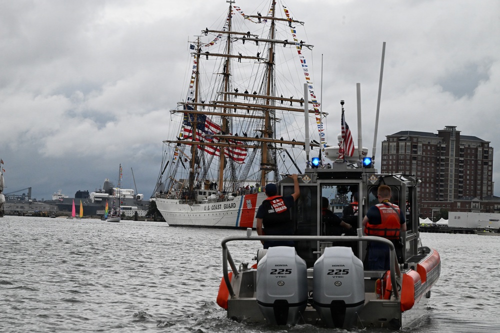 Coast Guard Cutter Eagle leads Sail250 Virginia Parade of Sail