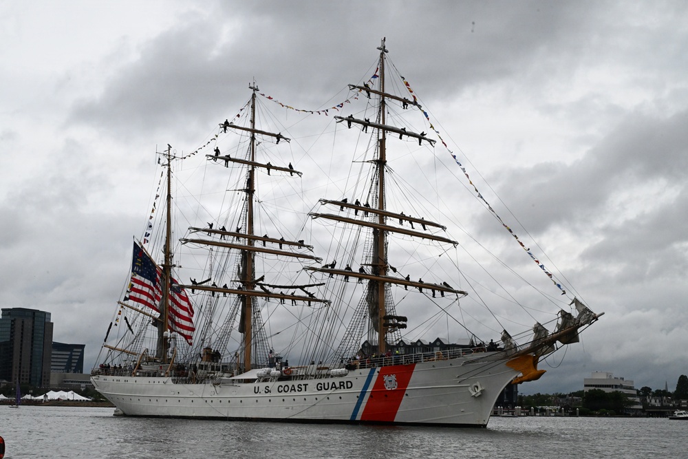 Coast Guard Cutter Eagle leads Sail250 Virginia Parade of Sail