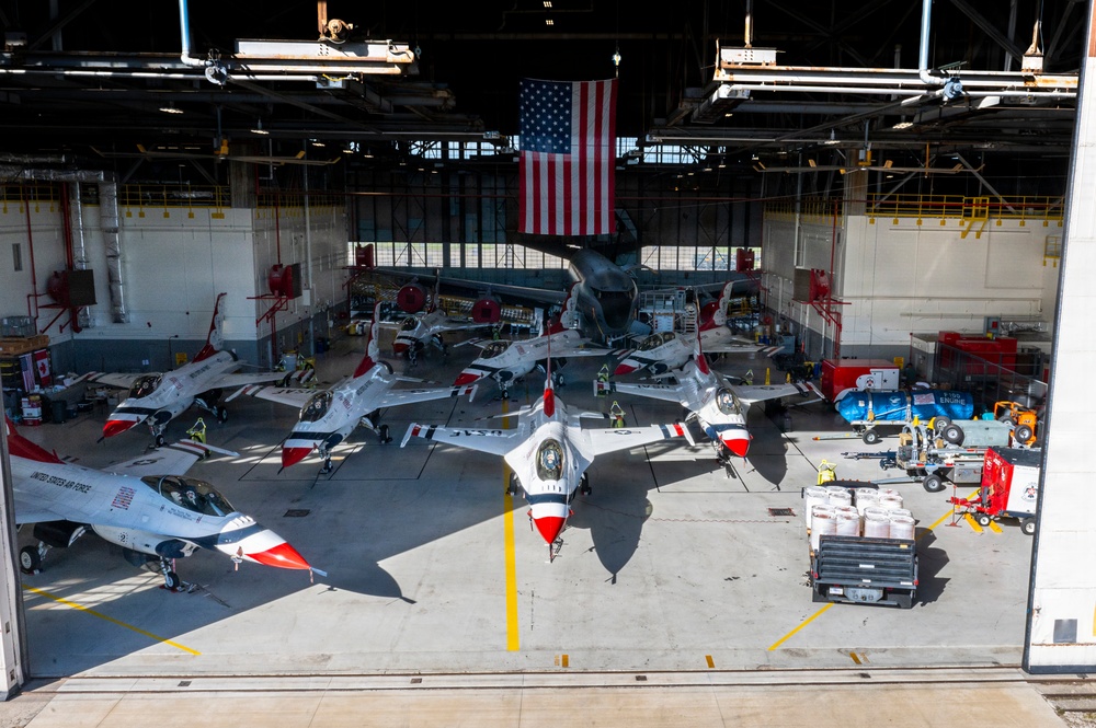 U..S. Air Force Thunderbirds in hanger