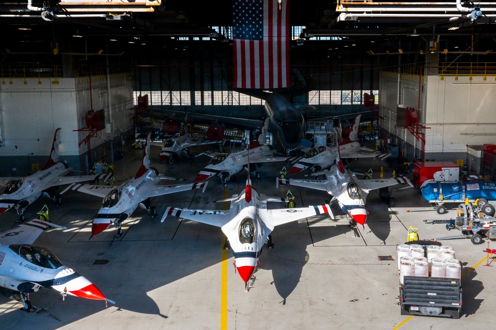 U..S. Air Force Thunderbirds in hanger