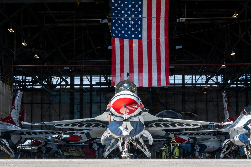 U..S. Air Force Thunderbirds in hanger