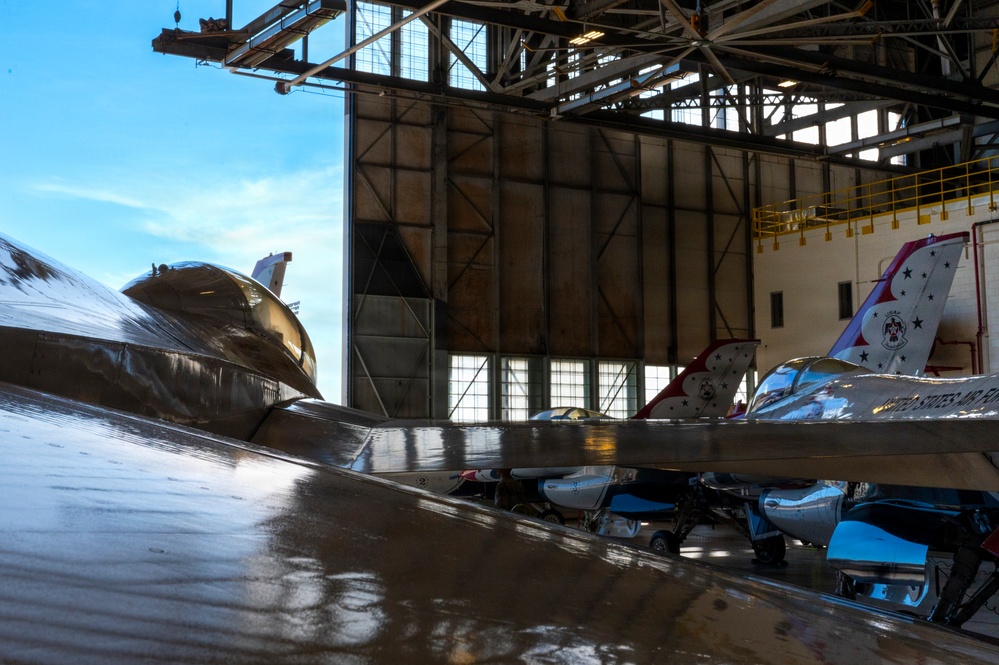 U..S. Air Force Thunderbirds in hanger