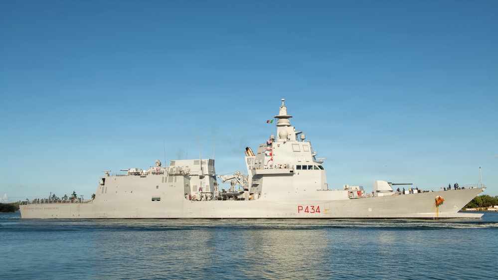 Marina Militare Italiana Than di Revel-class multipurpose offshore patrol vessel ITS Giovanni Delle Bande Nere (P 434) arrives at Joint Base Pearl Harbor-Hickam to participate in Exercise Rim of the Pacific (RIMPAC) 2026, June 22, 2026.