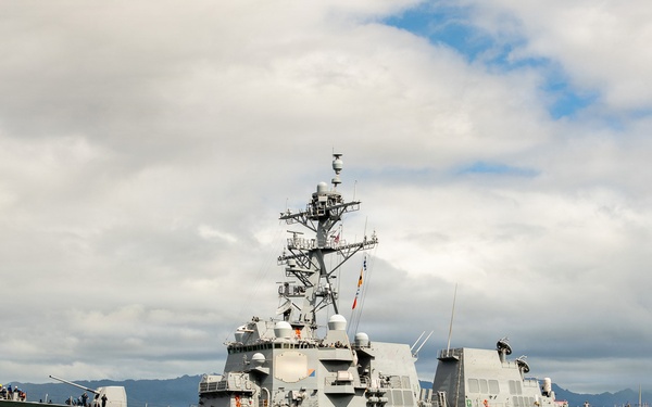 Arleigh-Buke class guided-missile destroyer USS Daniel Inouye (DDG 118) departs Joint Base Pearl Harbor-Hickam June 22, 2026.
