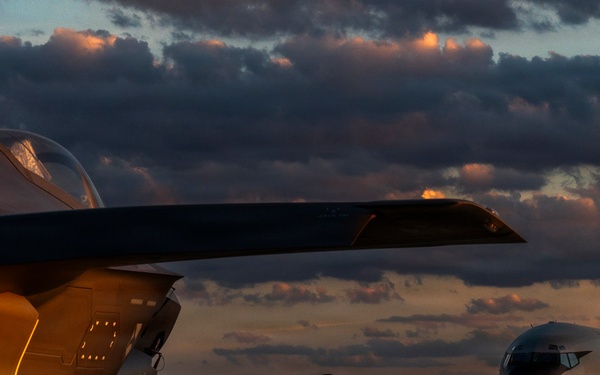 F-35 and KC-135 sit on the flight line