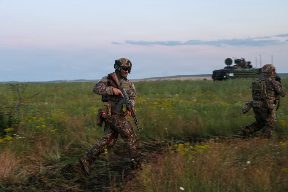 U.S. Marines and allied forces confuct combined arms live fire exercise during Sea Breeze 26 in Romania