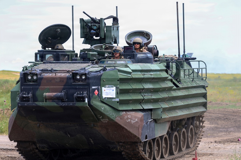 U.S. Marines and allied forces confuct live fire exercise during Sea Breeze 26 in Romania
