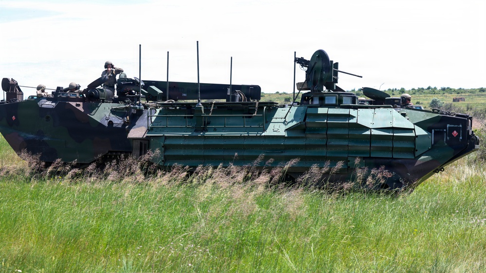 U.S. Marines and allied forces confuct live fire exercise during Sea Breeze 26 in Romania