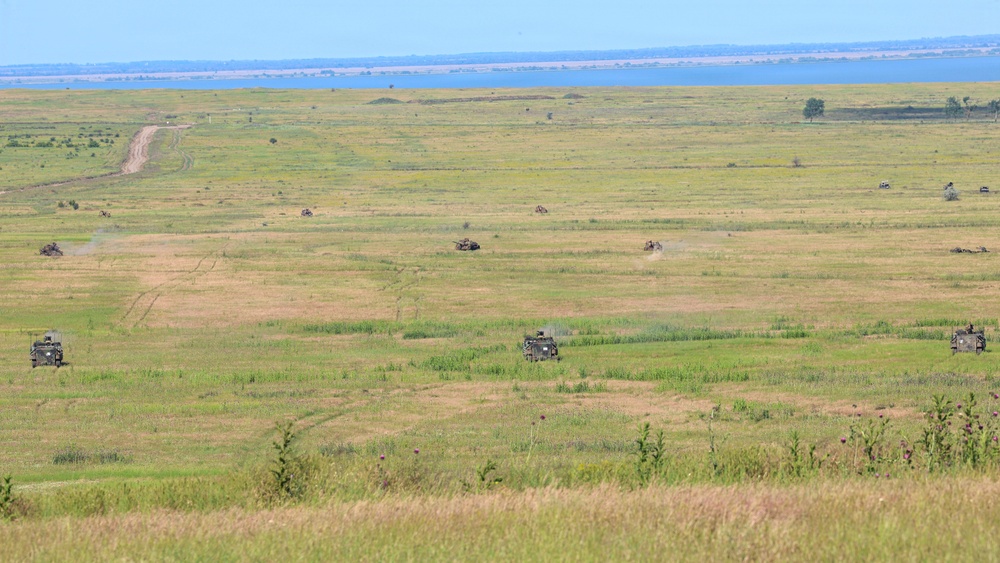 U.S. Marines and allied forces confuct live fire exercise during Sea Breeze 26 in Romania
