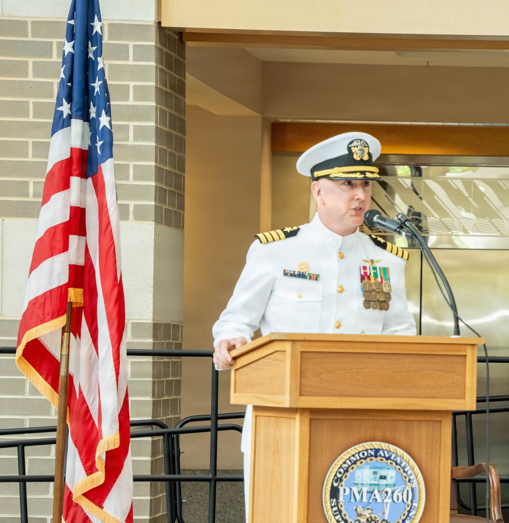 Capt. James Bailey, incoming program manager for PMA-260, addresses attendees at a change of command ceremony
