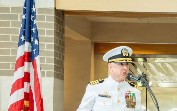 Capt. James Bailey, incoming program manager for PMA-260, addresses attendees at a change of command ceremony